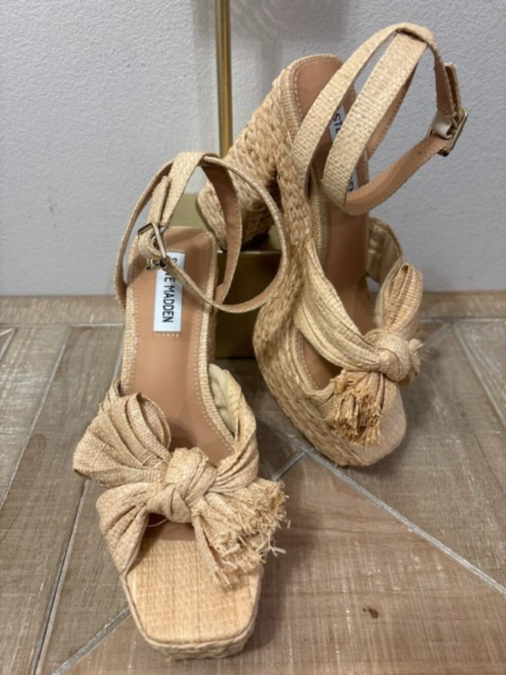 NWOT Steve Madden Romey Raffia Bow Platform Sandals Natural Sizes 8 or 8.5
